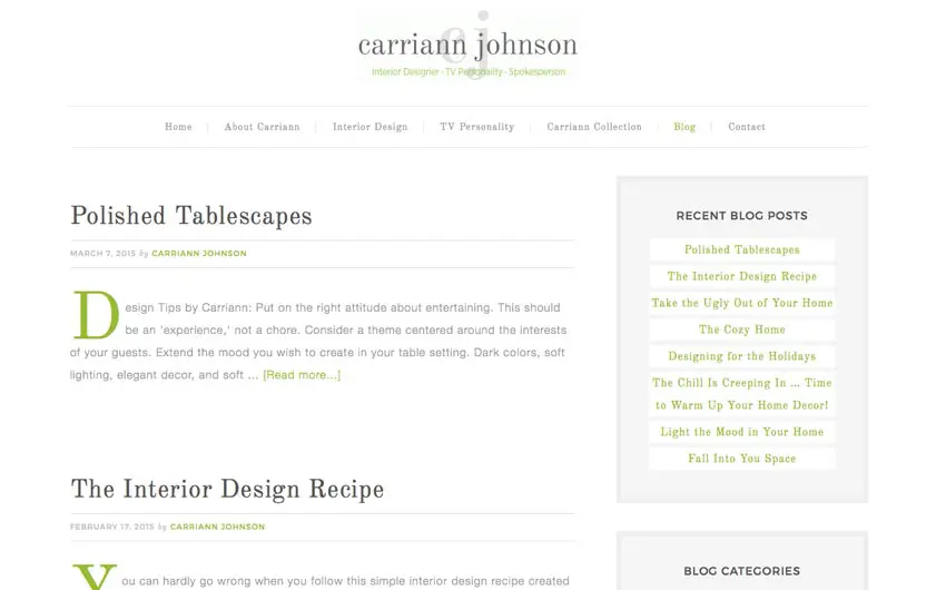 Carriann Johnson Website Blog Page Design by Swanie